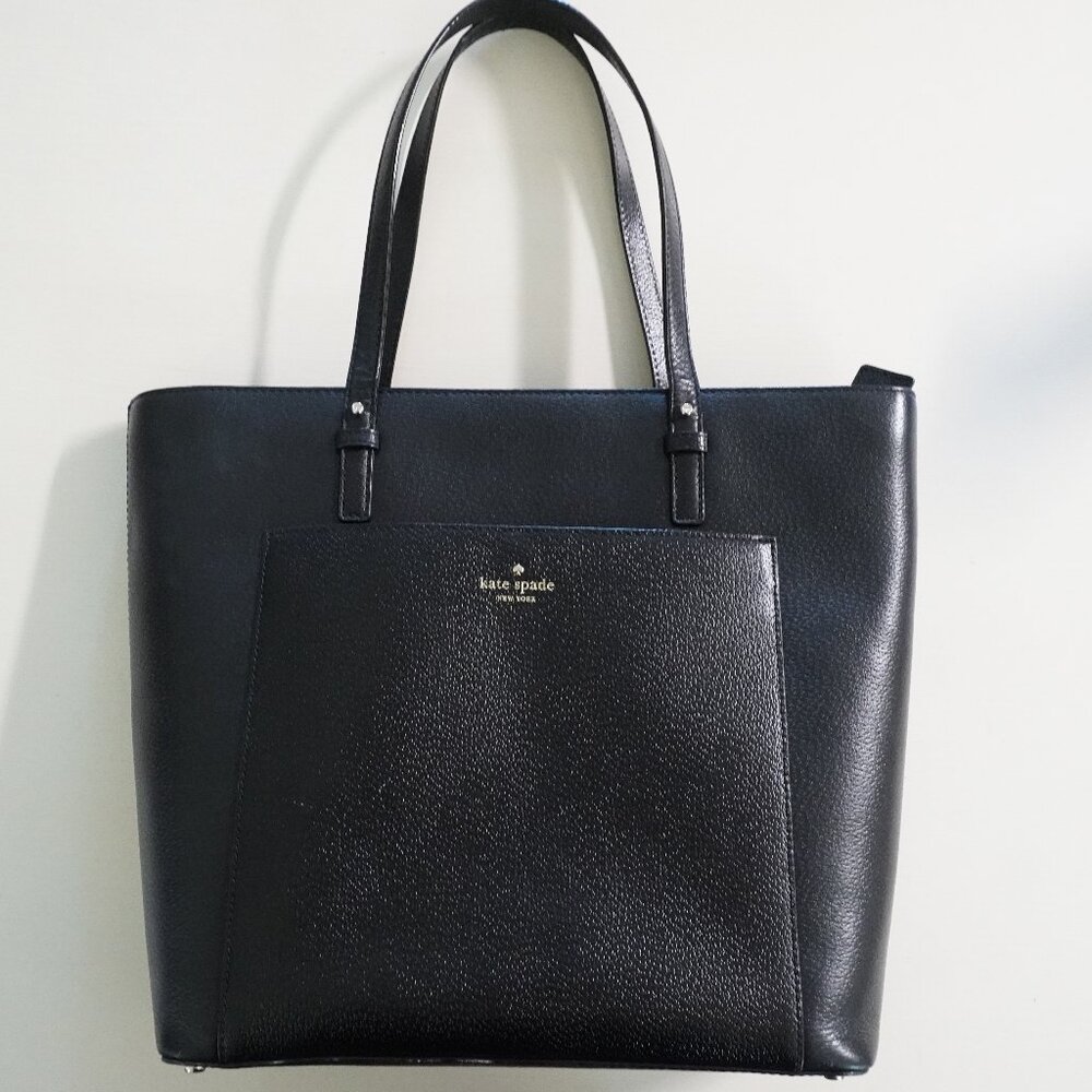 Kate Spade New York Black Pebbled Leather Zip Top Tote‎ Bag WKRU6709